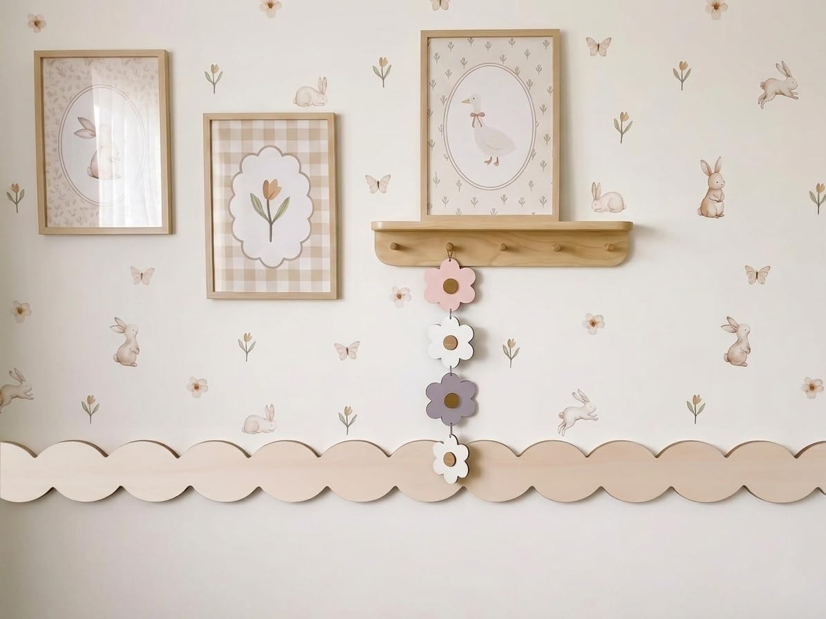 Moldura de madera festoneada – Kit (secciones de 40 cm) – Friso fresco diseño para habitación infantil, borde de pared estilo bohemio y escandinavo – Madera en bruto lista para pintar (10)