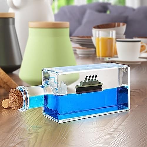 Image of Unsinkable Boat Anime Pirate Ship in a Bottle Box, Cruise Ship Fluid Drift Bottle Non Sinking Ship Model Decorations Desk Decor Ornaments for Boys Girls Fans Gifts (Blue-a)