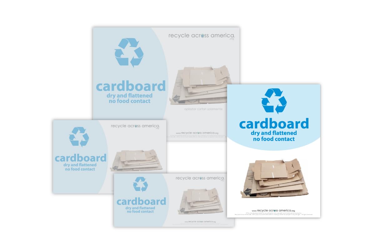 Cardboard Recycle Labels for Recycling Bins, Lids, Carts, Dumpsters. Part of Nationwide Label Standardization for Recycle, Compost, and Trash