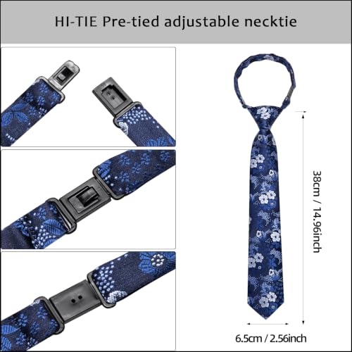 Image of Hi-Tie Boys Tie Pre-Tied Pocket Square Set Adjustable Kids Neckties Age 7-11 Years School UniForm Graduation