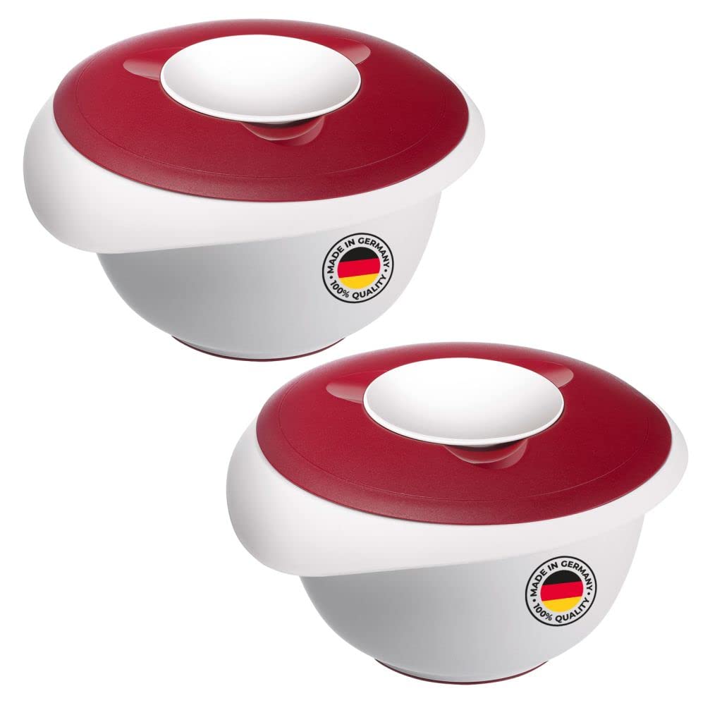 Westmark 315522E3 Mixing/Baking Bowls with Two-Part Lid, 3.5 L, with Pouring Spout, Plastic, White/Red
