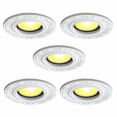 Recessed Spot Light Trim White Urethane Recessed Decorative Ceiling Medallion 6" ID X 10" OD Light Rosette Water Resistant Ceiling Moulding Renovators Supply Manufacturing Pack Of 5