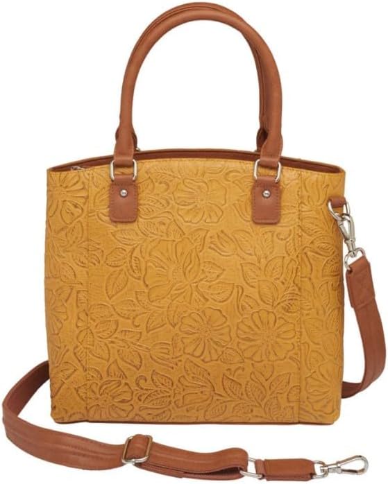 Gun Tote'n Mamas Town Tote, Debossed USA Cowhide Leather, Mustard Yellow