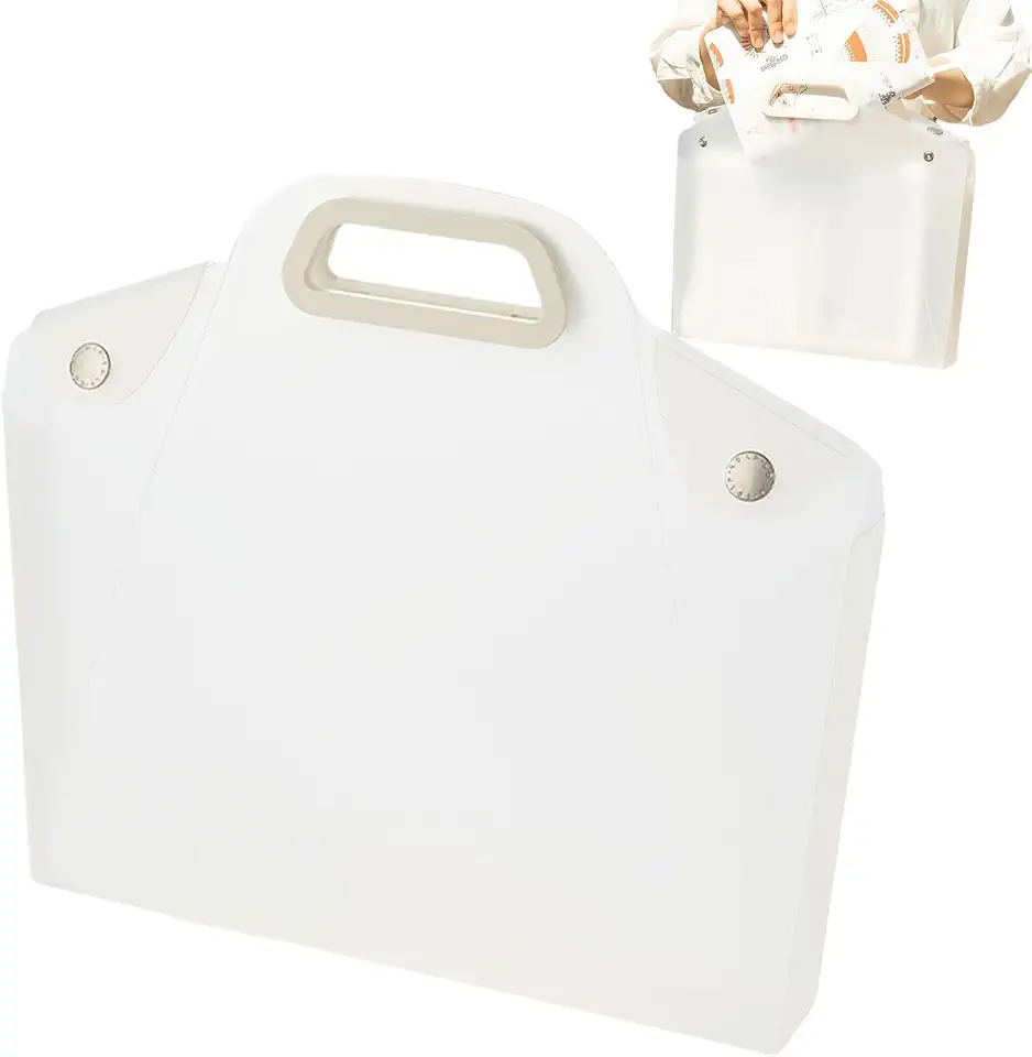 Portfolio Folder with Handles, Portable File Bag, Waterproof Document Storage Container, PP Files Organizer Cases for A4 Paper Magazines Notebooks School or Office Supplies (White)