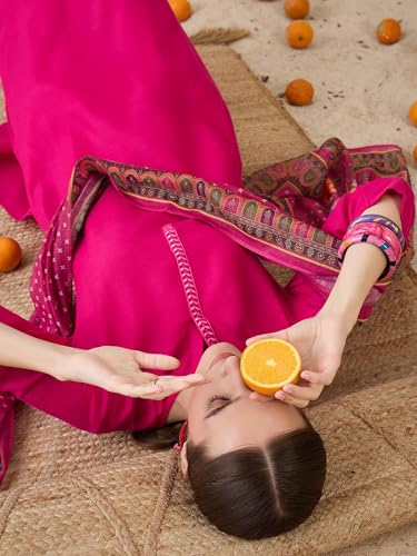 Image of INDO ERA Women's Straight Cotton Blend Ethnic Motifs Embroidered Kurta Pant With Dupatta Set