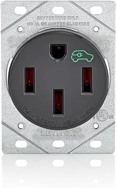 Leviton 50 Amp EV Charging Receptacle/Outlet, Heavy Duty, 1450R, Black