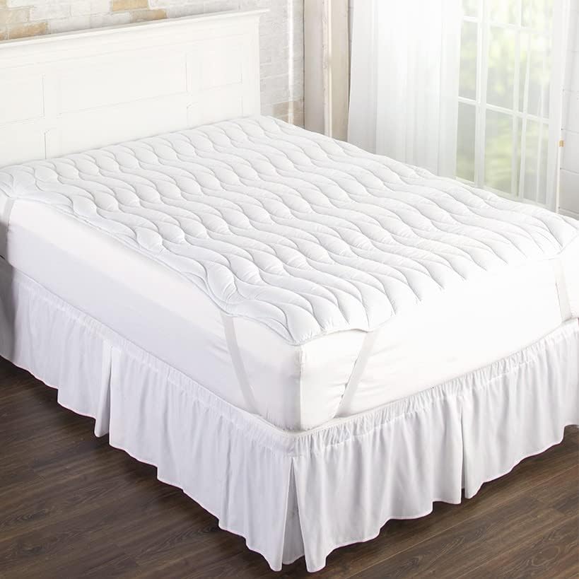 The Lakeside Collection Plush White Mattress Topper - Mattress Protector with Added Comfort to Mattress - Queen