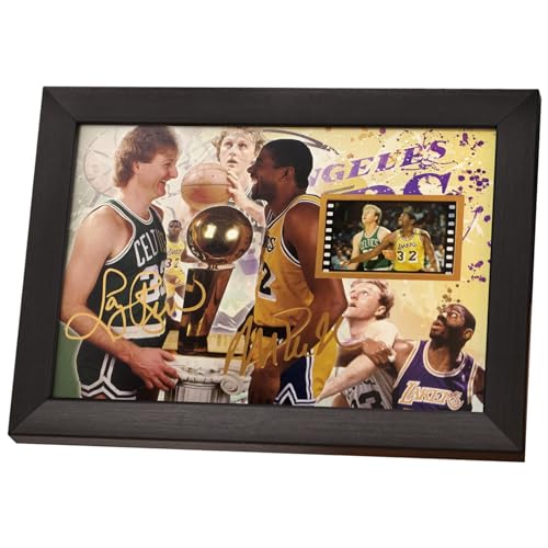 veratwo Signed Larry Bird & Earvin Johnson Basketball Poster Framed Photo Gift 8x6 Inches,with 1x 35mm Film Display,Cool Basketball Memorabilia Gifts for Huge NBA Fans