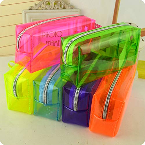 porfeet Trousse à Crayons De Couleur Unie Transparente Sac De Rangement en PVC De Grande Capacité Sac à Cosmétiques De Papeterie Sac à Main Visuel Violet M Cover