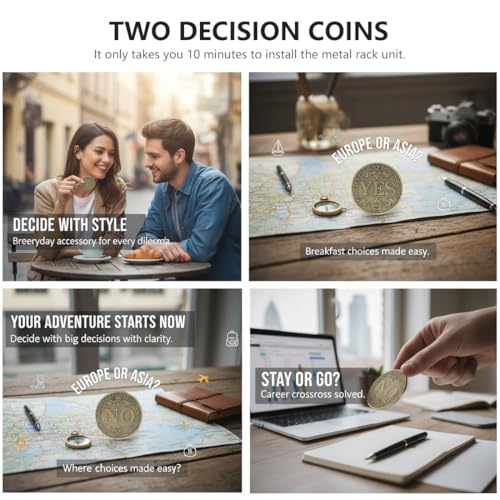 AEUXZA 2 Stück Ja Nein Münze Metall – Entscheidungsmünze für innere Klarheit durch Doppelwurf – Vintage Decision Maker Coin für Rollenspiele, DND & Lustiges Geschenk