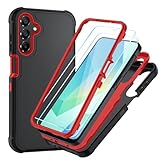 Suncasetor for Samsung Galaxy A16 5G Case : 3-Layer Shockproof Phone Cover with HD Screen Protector,Hybrid Protective Military-Grade Drop Protection for Galaxy A16 5G Phone Case (Black/Red)
