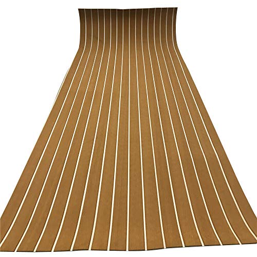 Rutschsichere Bodenbelag EVA Schaum Fußboden Teakholz-Deck Matte Teppich Selbstklebend für Yacht Boot 6mm Braun mit weißen Linien