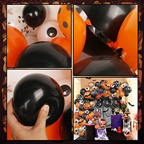 Halloween Balloon Arch, 121 Pcs Halloween Party Decorations, Black Orange Halloween Garland, Bat Spiders Eyeballs Halloween Balloons, BOO Halloween Foil Balloons, Scary Halloween Decorations for Kids
