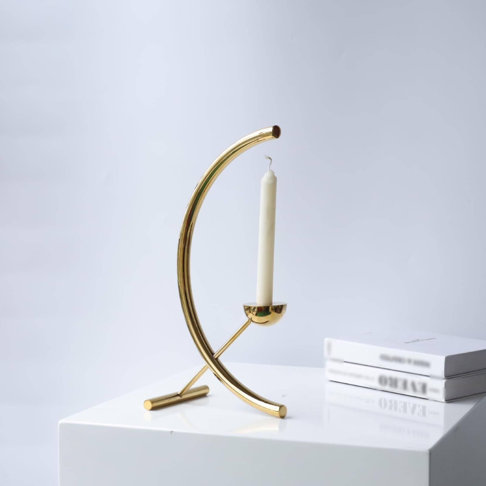 LOVIVER Kerzenständer Edelstahl Kerzenhalter Metall Minimalistische Skulptur Dekoration mit Gebogenem Rahmen Und Sicherem Stand für Tisch Regal Wohnambiente, Gold, 19 23 39cm