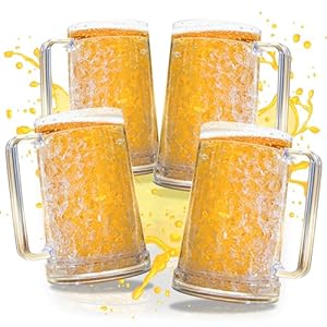 Beer Mugs with Gel Freezer 16 oz, Clear Double Walled Beer Mugs with Handles Set Of 4