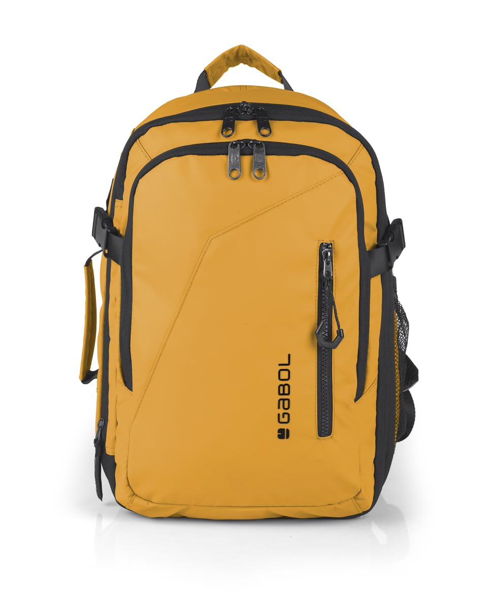 Gabol - Mochila de Viaje Underseat Canada con Capacidad 20/23L - Equipaje Ligero de 0,62kg y Medidas 25x40x20/23 cm - Material Piel Sintética + Textil - Diseño Español - Color Mostaza