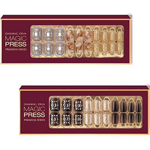 [DASHING DIVA–Nails with Big Stone]Premium Magic Press Super Slim Fit -So Glam+Black Move (2 Different Designs 30strips+30strips in 12 sizes)GMC233/234