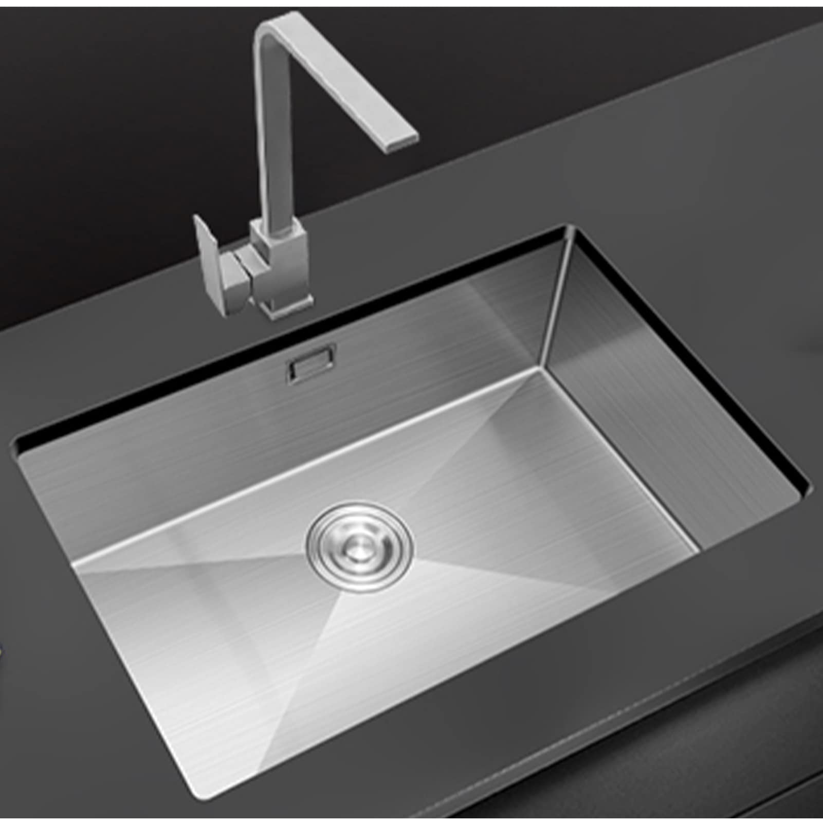WIQUYBML 304 Stainless Steel Kitchen Sink with Faucet, Nano Waterfall Design, Single Bowl Vegetable Basin, Durable and Stylish Home Accessory