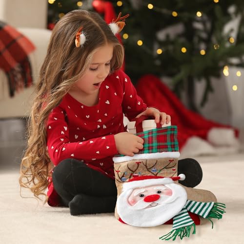 Tavaleu Christmas Stockings, 15.5\" Christmas Stocking Deer Santa Snowman Burlap Plaid Xmas Stocking Holiday Christmas Decoration for Family Kids