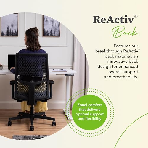 Image of HON Ignition 2.0 ReActiv Ergonomic Office Chair, Mesh Desk Chair with Lumbar Support, Advanced Synchro‑Tilt, Height and Width Adjustable Arms, Swivel Wheels, Black Frame, Graphite