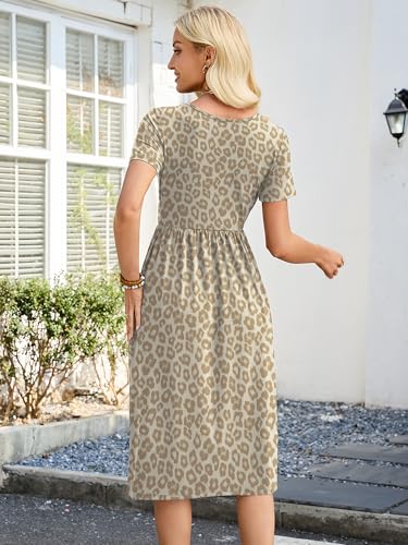 Image of Heymoments Women's Casual Short Sleeve Midi Dress Crewneck A Line Tiered Flowy Loose Travel Long Dresses with Pockets