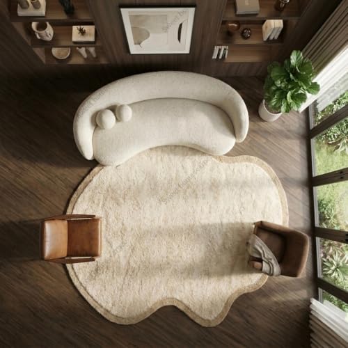 Image of SWEET HOMES Rug for Bedroom, Handwoven Shaggy Solid Area Rug | Ultra Soft Plush Irregular Anti-Skid Backing. 5 x 8 Feet (152 x 244 cm), Cream