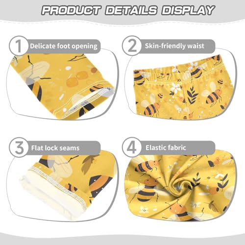 KLL Bees on Yellow Girls Basic Leggings Comfortable Full Length Lounge Pants Exercise3