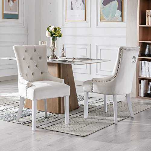 Velvet-Dining-Chairs-Modern-Tufted-Side-Host-Kitchen-Chairs-with-White-Wooden-Legs-Upholstered-Accent-Chair-for-Dining-RoomLiving-RoomBedroom-Set-of-2-Cream Velvet Dining Chairs Modern Tufted Side Host Kitchen Chairs with White Wooden Legs Upholstered Accent Chair for Dining RoomLiving RoomBedroom Set of 2 Cream