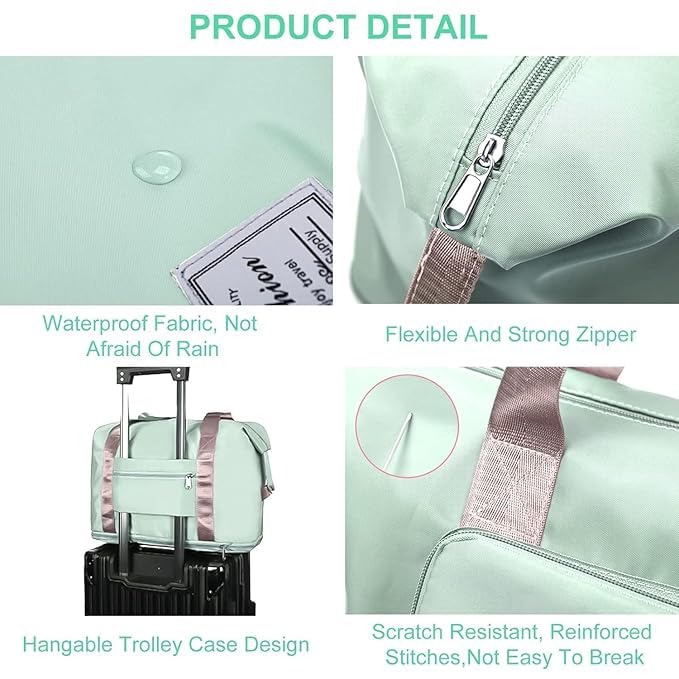 Image of WildHorn Nylon Duffel Bag for Women | Folding Carry-on Expandable Large Capacity DurableLightweight Travel & Gym Duffel with Front Zipper Pocket (Pista Green)