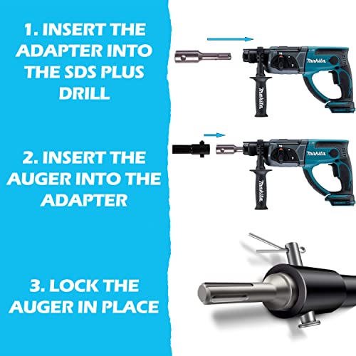 Auger adapter for SDS PLUS (SDS+) hammer drill for post holes, stakes, fencing (adaptor) 2 Auger adapter for SDS PLUS (SDS+) hammer drill for post holes, stakes, fencing (adaptor) - Image 2
