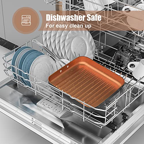 Love Pan 10 Inch Copper Grill Pan For Stove Tops-Non-Stick Oven Suitable Griddle Pan-Deep Square Frying Pan With Stay-Cool Stainless Steel Handle #TOP6