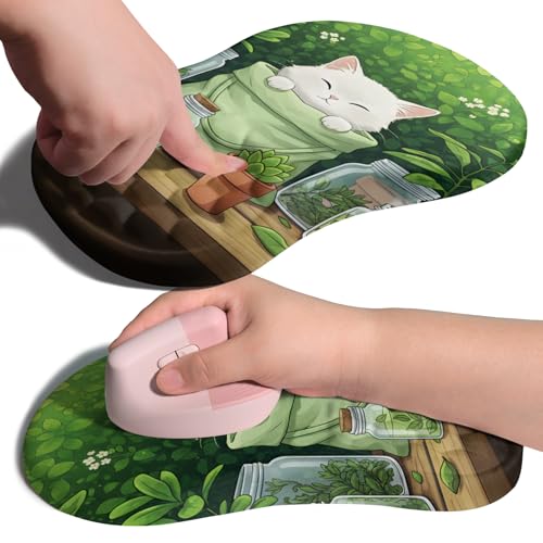 Image of Ergonomic Joint Wrist Support Mouse Pad with Memory Foam Cushion Massage Bump, Carpal Tunnel Pain Relief Mousepad Slope Design for Wrist Rest, 11.8x7.9 in, Cute Kitten