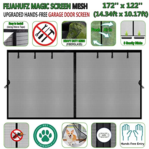 Image of Magnetic Garage Door Screen 14x10ft for 1 2 Car, Doors Durable Fiberglass Heavy Duty Mesh Magnetic Net, Pets Friendly Retractable for Carport Garage Patio Porch (Black, 14x10ft)