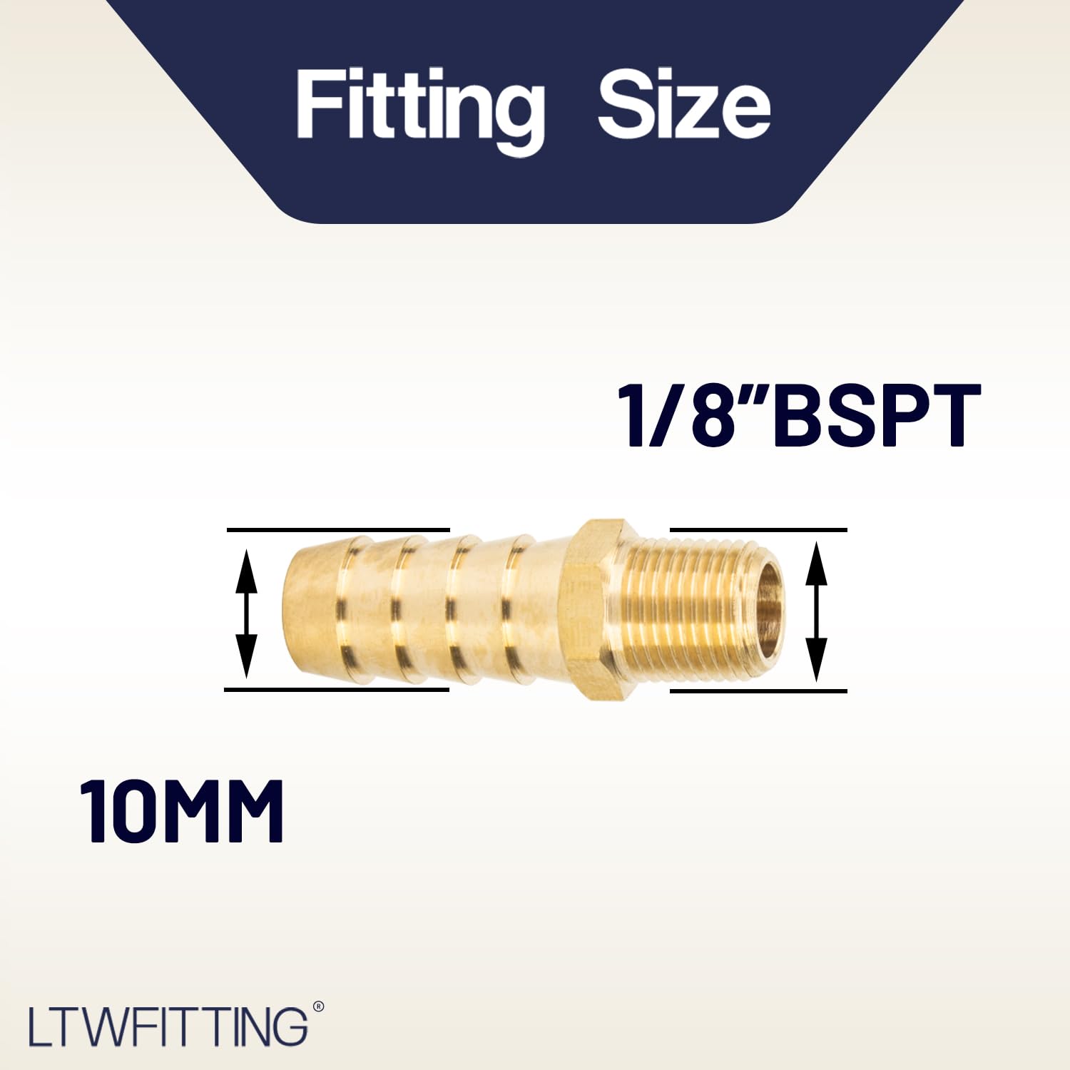 LTWFITTING Mosiężny łącznik kolczasty / złącze 1/8 cala męski BSPT x 3/8 cala (10 mm) wąż Barb paliwo gaz woda (opakowanie 5)