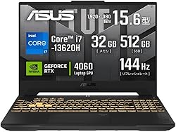 【Amazon.co.jp限定】 ASUS ゲーミングノートPC TUF Gaming F15 FX507VV 15.6インチ RTX 4060 インテル Core i7 13620H メモリ 32GB SSD 512G