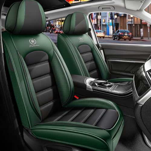 Image of Front Set Car Seat Covers for Jeep Compass 2007-2026, Waterproof Stain-Resistant Seat Cover, Premium Nappa Leather Seat Protectors with Storage Pockets(Standard 2 Seats /Black&Green)