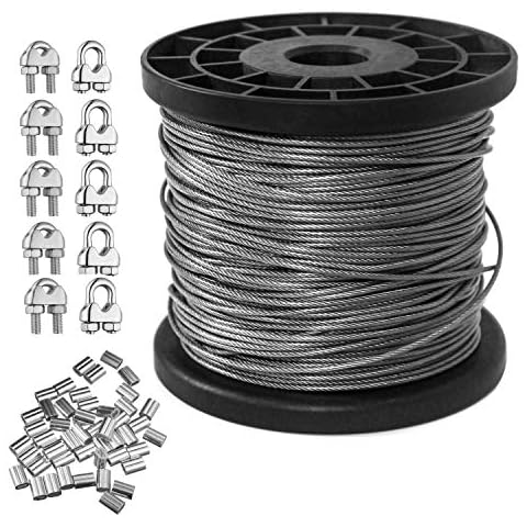 328 Feet Vinyl Coated Wire Rope Kit,1/16 Inch Diameter 304 Stainless Steel Wire Rope Cable,7X7 Strand with 50 PCS Aluminum Crimping Loop and 10 PCS Clamp Cover
