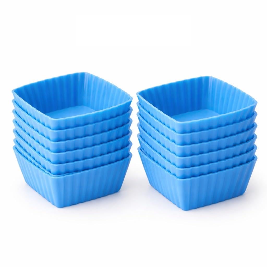 Reusable Square Silicone Baking Cups Set of 12 | Non-Stick Muffin & Cupcake Liners for Baking, Brownies, Snacks, Desserts & Food Storage-image-38