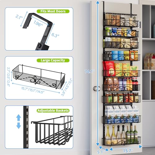 NQW 9-Tier Over Door Storage Rack, Heavy Duty Metal Hanging Organizer for Kitchen, Black - image 2