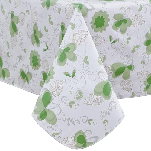 Image of Heavy Duty Vinyl Tablecloth with Flannel Backing Waterproof Oil-Proof Plastic Table Cloth Stain-Resistant Wipeable Rectangle or Square Table Cover for Indoor and Outdoor (Floral and Leaf,54x54 Inch)