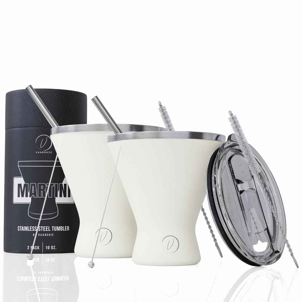vaanshie Stainless Steel Martini Glass [Pack of 2] – 10oz Cream, Powder Coated, No Sweat, Double Wall Margarita Tumbler for Cocktails and Cold Drinks | Perfect for Mother's Day Gift