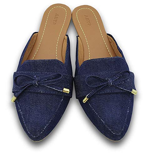 Mule Feminino Anyp Bico Fino Jeans Laço Infinito