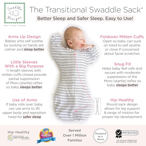 Image of SwaddleDesigns Transitional Swaddle Sack, Arms Up Half-Length Sleeve & Mitten, Most Gradual Transition Swaddle for Newborn