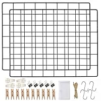 LOYONAL Gitter Pinnwand Metallgitter Deko Wand - Memoboard Gitter Deko Gitterwand - Foto Gitter Fotowand Metal - 2er Pack Wandgitter Schwarz - Zimmer DIY