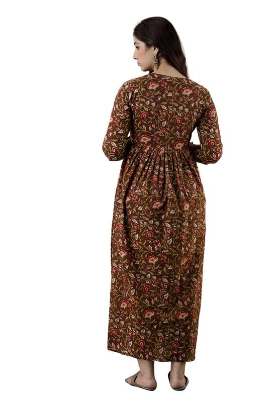 Image of JAIPURFAME Stylish Women's Pure Cotton All Over Printed Kurti Gown, Maternity Dress, and Feeding Dress - Comfortable and Elegant Maternity Wear for Women