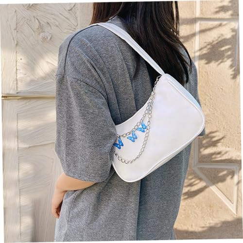 Shoulder Bag for Women Leather White Purse Large Capacity Minimalist Y2k Shoulder Bag with Butterfly Chain Soft Breathable Easy Matching Bags for Women for2