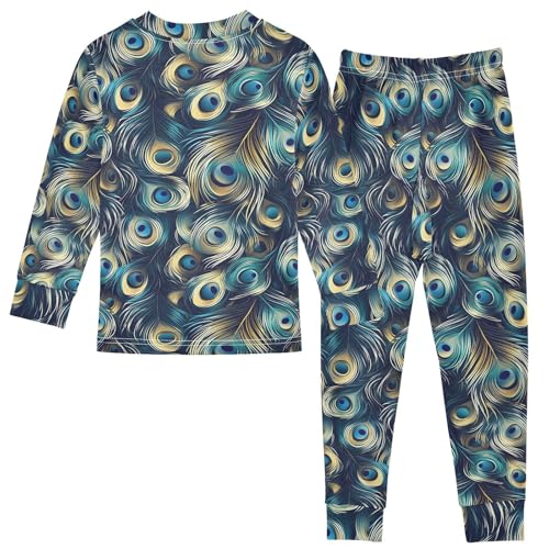 ALAZA Blue Peacock Feather Colorful 2 Piece Pajama Set Long Sleeve Top and Pants Sleepwear Unisex2