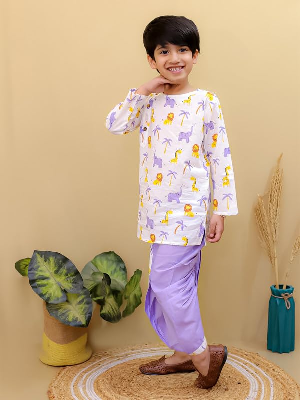 Image of superminis Boys Dhoti Kurta Set Cotton Animal Print Full Sleeves Ethnic Wear for Kids Boys | Kurta Dhoti for Baby Boy 0-3 Months to 8 Years | Traditional Dress for Festive