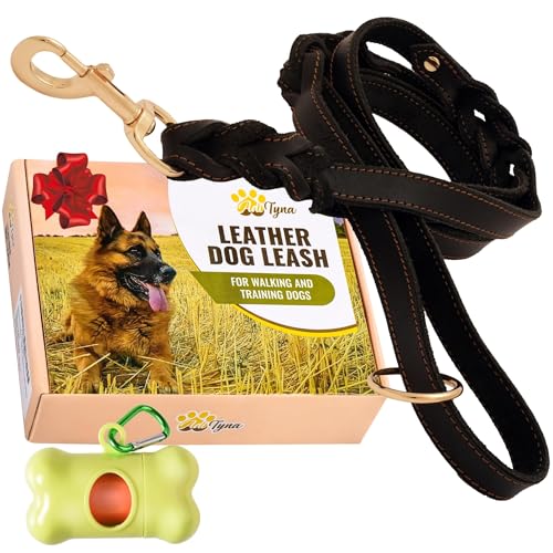 Adityna DOUBLE HANDLE BRAIDED LEATHER LEASH Double Handle Leather Dog Leash 6Ft cover