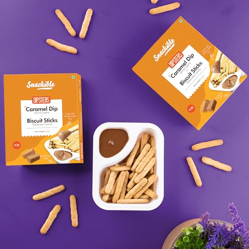 Image of Snackible Dipsters Biscuit Sticks & Dip - Assorted Pack of 12 Flavours | Chocolatey, Butterscotch, Caramel, Cookies & Cream | (Pack of 24) - 24x30gm | Baked | Healthy Dip and Biscuit Sticks | Mixed Flavors | Creamy Dips